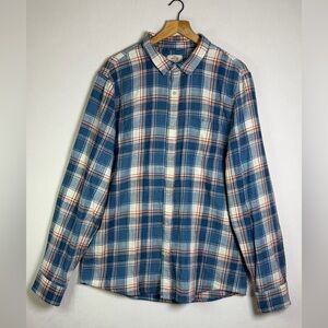 Marine Layer Men’s Plaid Flannel Shirt Large Blue and Rust Cotton Button Up